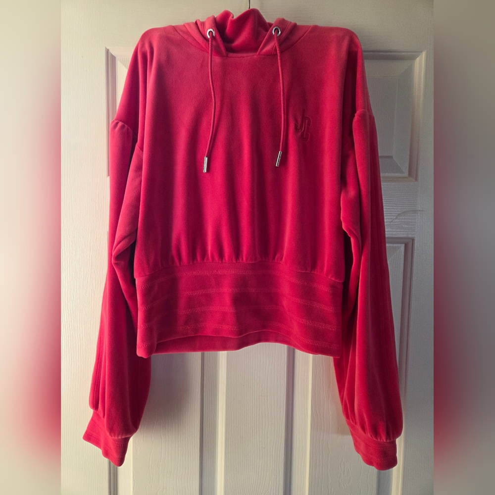 Juicy Couture Hot Pink Crop Hoodie Mock Turtleneck